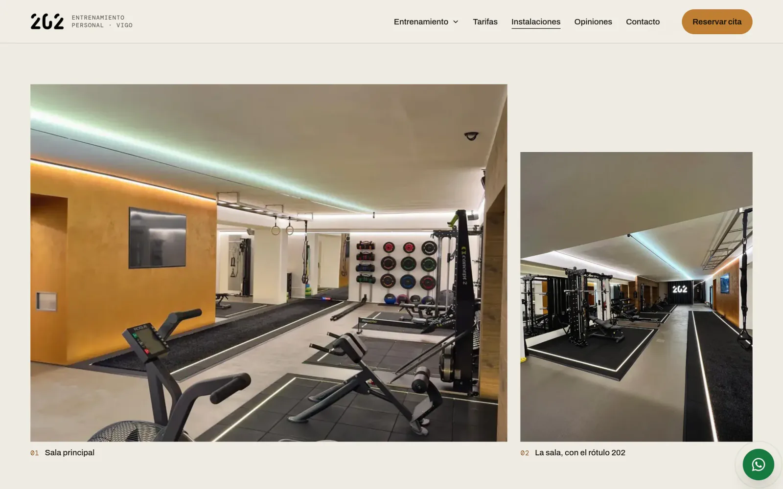 La galería de instalaciones de la web de 202: fotografías de la sala de entrenamiento con su pie.