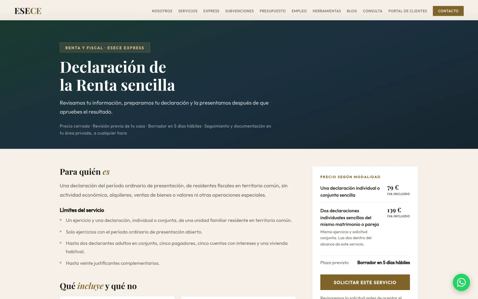 La ficha de la declaración de la renta sencilla en ESECE Express: para quién es, sus límites y el precio por modalidad con el plazo previsto.