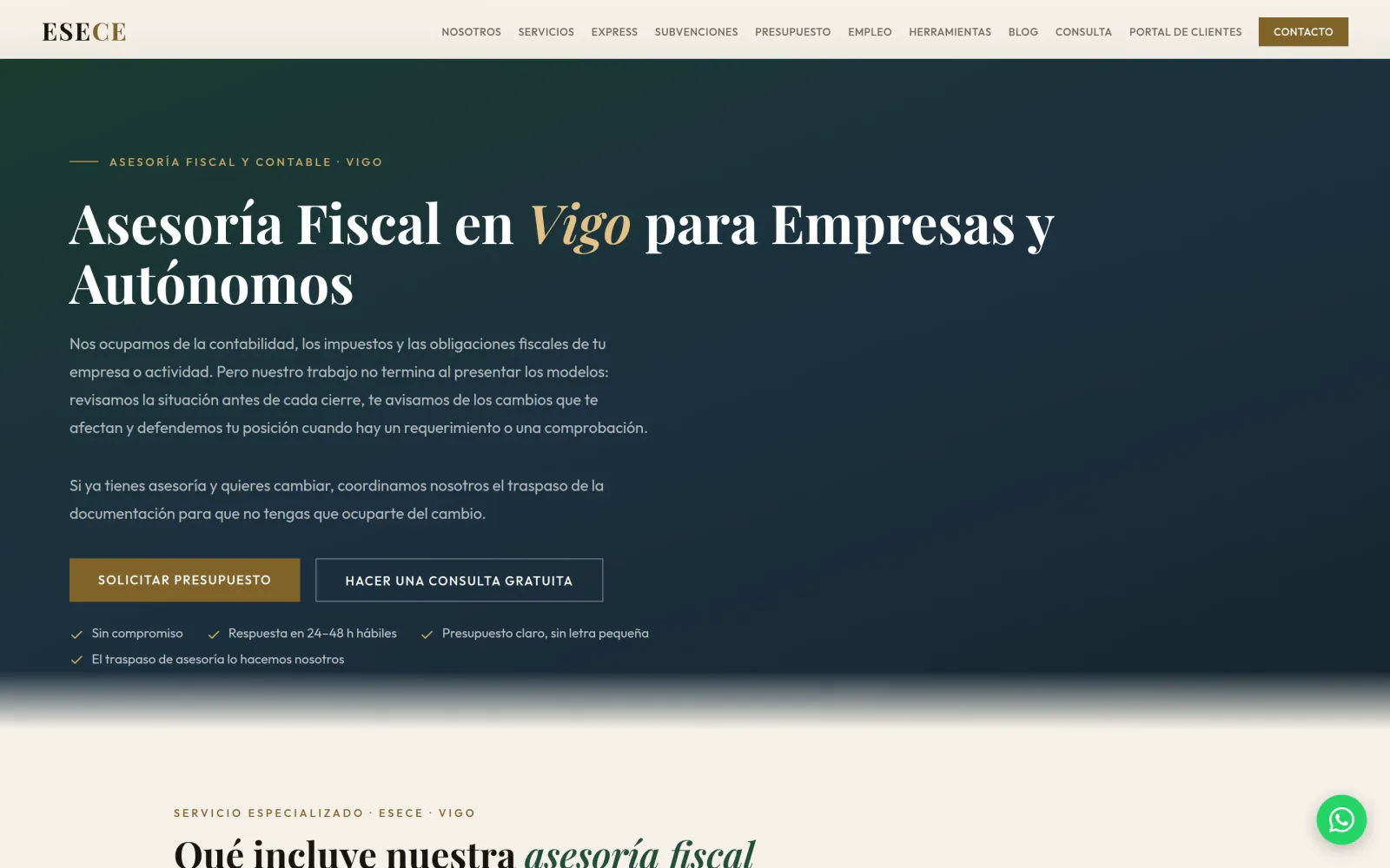 La página de asesoría fiscal de la web de ESECE.